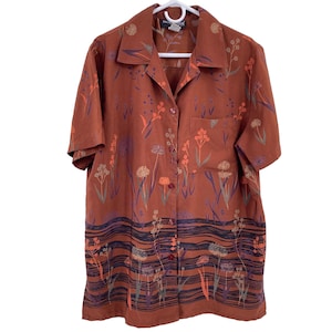 Vintage Sag Harbor Y2K brown floral button front shirt size XL 1X plus SS
