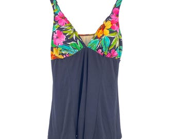 Slim Shaper swim dress size 18 Black tropical floral bust adjustable plus size cruise