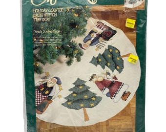 Bucilla Alma Lynne Holiday counted cross stitch tree skirt kit almas country kringles