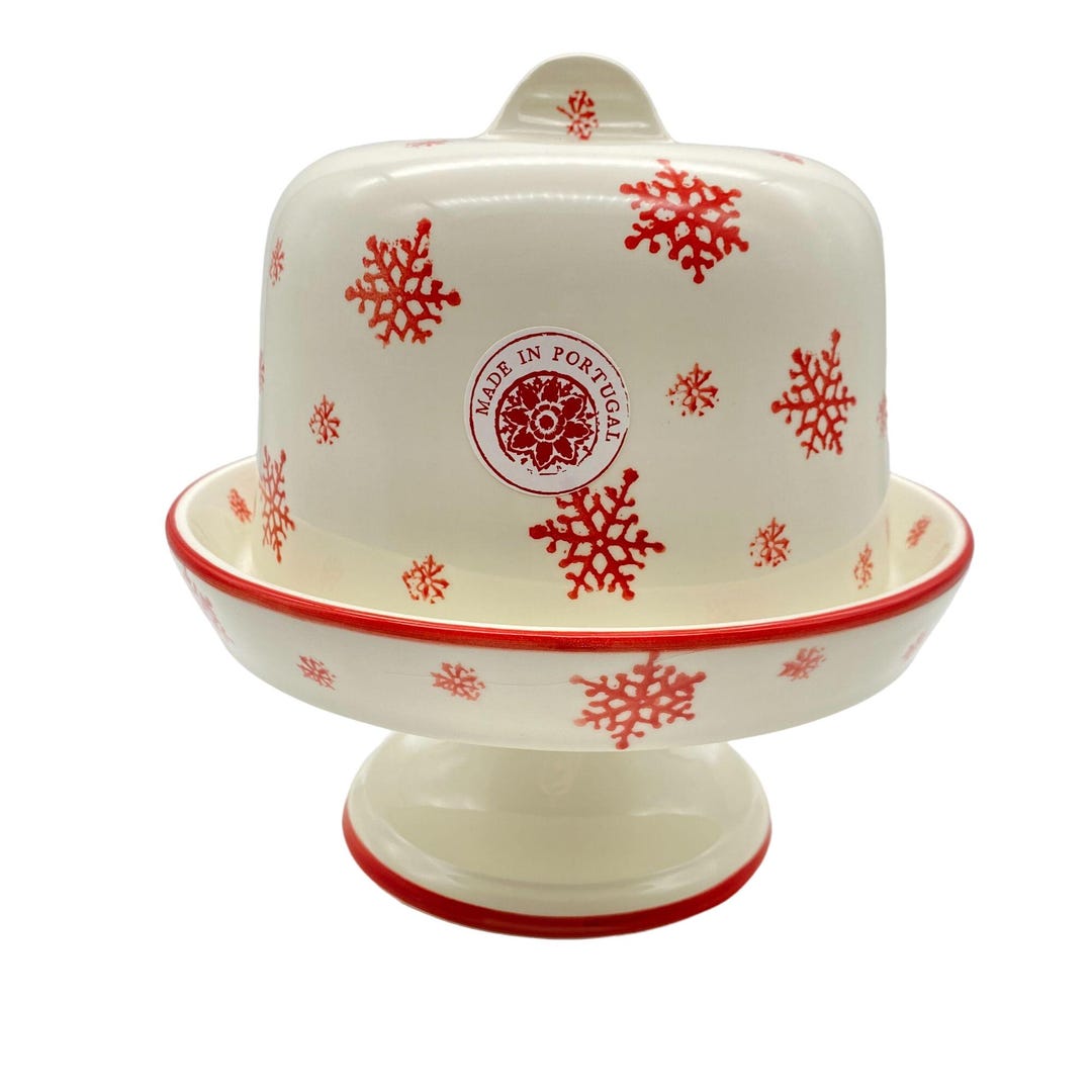 Farval Red White Snowflake Print Covered Pie Cake Dessert Stand