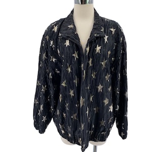 A.D.S American Designer Vintage Star print bomber jacket size 1X Vintage Gold foil