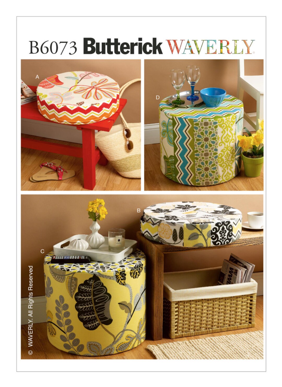 Buy Butterick Pattern 6073 Waverly Cushions and Ottomans UNCUT FREE ...