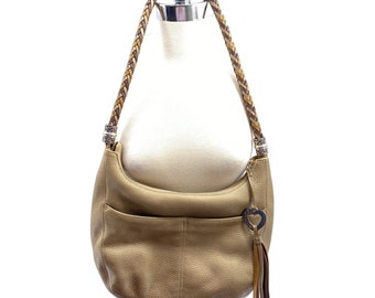 Brighton Barbados pebbled leather hobo purse handbag metallic gold braided handle