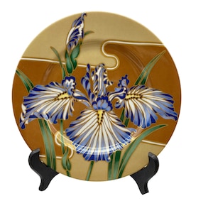 Fitz and Floyd Cloisonne Iris salad dessert plates 1980 Floral Japan