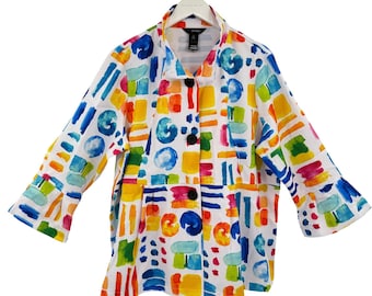 Blazer Ali Miles para mujer, talla 1X, con estampado abstracto de acuarela, estilo lagenlook, Art To Wear.