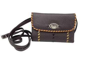 VTG Brighton crossbody wallet brown pebbled leather removable strap Y2K