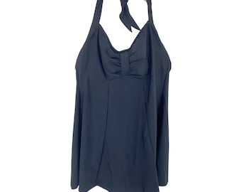 Carol Wior Black women's swim dress Size 16 USA Halter neck USA Slimming