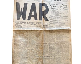 VTG Shawnee Morning News Inizia la Seconda Guerra Mondiale Titolo del giornale 1 settembre 1939