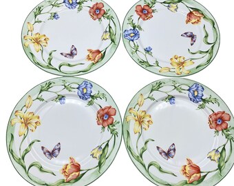 Coventry Secret Garden Fine Porcelain Dinner Plate set of 4 10.25 floral butterfly