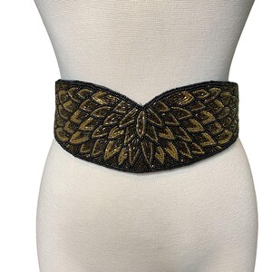 VTG Accessory Lady Beaded Black Satin Stretch Belt 90s 80s  display picture 3