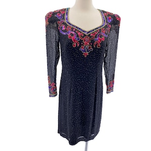 Vintage Morgan Taylor Evening sequin silk mini cocktail dress size Medium Large