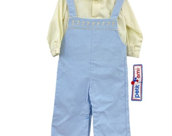 Vintage boys Corduroy overalls set size 12M baby blue Petit Ami NOS