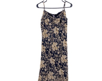 Sense Y2K floral midi dress size 7 small medium black tan 2000s 90s