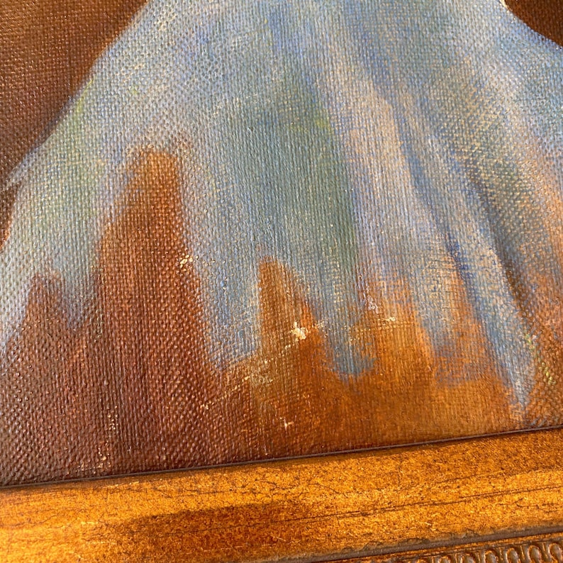 African Art Painting Woman in Blue Head Turban Scarf Signed Cegal Ghana