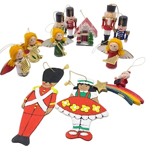 vintage petites boules de Noël en bois Angels Santa Nutcrackers