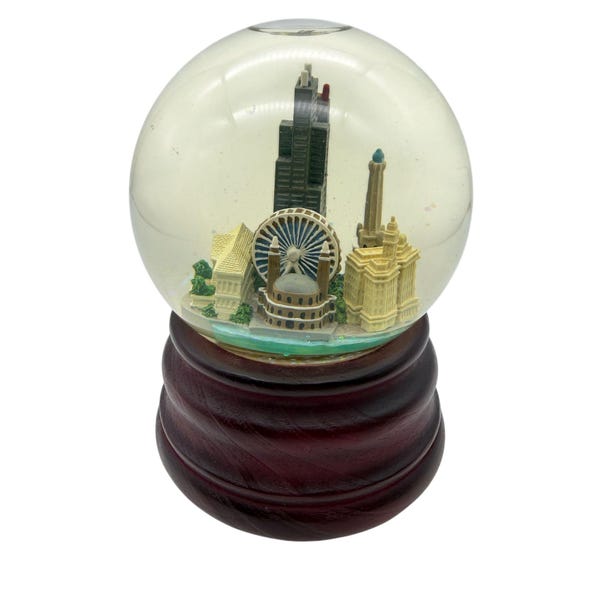 Chicago city skyline musical snow globe sears tower willis navy pier carousel 5.5"