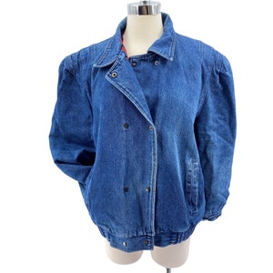 Vintage Bramble Lane Denim bomber jacket size medium plaid lining cotton