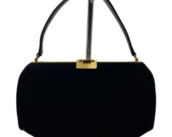 Vintage Coblentz Black Perma Suede box purse hand bag Gold hardware 60s 70s