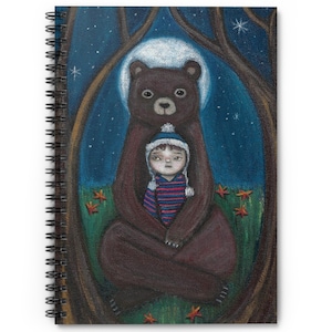 Cuaderno de osos de arte popular de Forest Core, cuaderno espiral caprichoso, diario de trabajo infantil interior, diario de Cottagecore peculiar