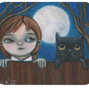 Cottagecore Katzen-Mauspad, Original-Kunstgemälde-Geschenk für Katzenliebhaber, naives Kawaii-Pad, skurriles Mauspad, Volkskunst, schwarze Katze, matt