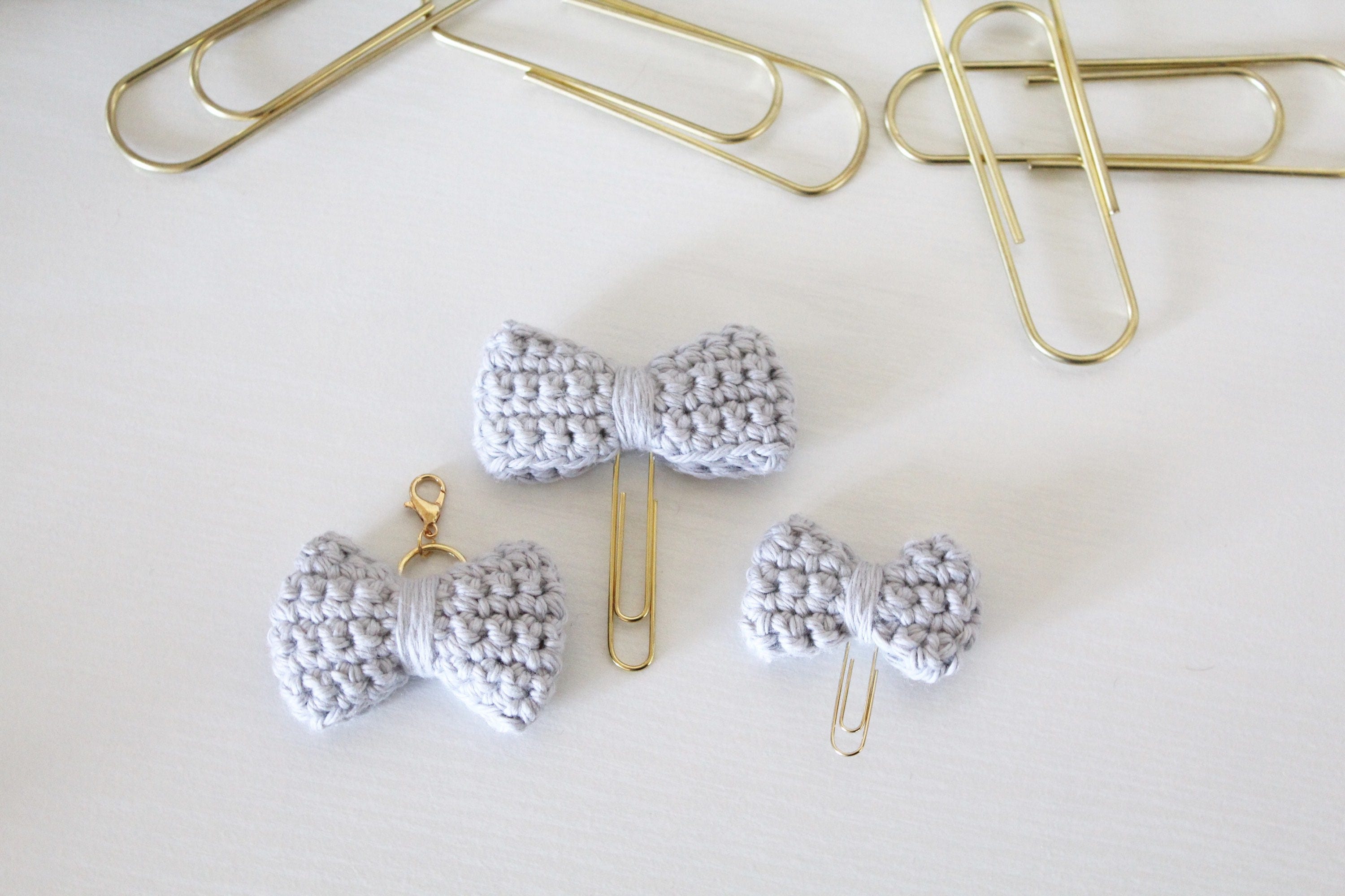 Gray | Crochet Bow Planner Paper Clip Travelers Notebook Charm