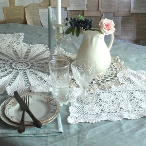 Summer Wedding table runner made from Crocheted doilies OOAK Handmade Shabby chic Cottage decor 80 inches (204cm) image 1