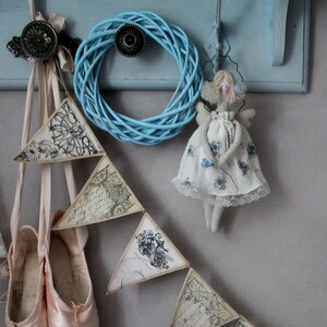 Summer decor Country Cottage Hanging Angel doll Tilda angel Handmade Textile angel Shabby chic decor Nursery Angel door hanging Blue roses image 4