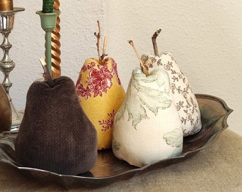 Décoration d'été en forme de poire Garnitures de bol en toile de jouy Textile poire Pièce maîtresse de mariage vintage pour maison de campagne française Tissu floral poires