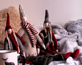 Poupées Tilda Poupées de Noël scandinaves Poupée elfe Pixie Poupées de Noël rustiques Décoration nordique faite à la main Décoration de style scandinave Cadeaux du Nouvel An