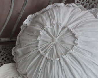 White Shabby Chic pillow White Ruffle Round pillows French country decor Farmhouse chic pillows French chic Cottage home decor White Nursery