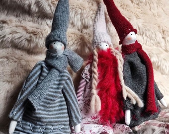 Scandinavian Christmas dolls Tilda Christmas Elves Pixie Rustic Christmas decorations Stocking stuffer Unique Handmade gifts Textile dolls