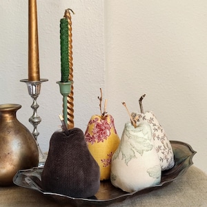 Fall decor Pear bowl fillers Toile de jouy home decor Textile pear French country cottage Vintage wedding centerpiece Floral Fabric pears