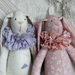 Easter gift Soft bunny Tilda bunny Nursery decor White lilac Stuffed rabbit Textile Handmade rabbit in regal collar Vintage style Kids toys image 4