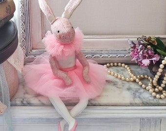 OOAK Pink ballerina bunny art doll Textile bunny in pink tutu Gift for ballerina Shabby chic Heirloom bunny Handmade dolls Nursery decor