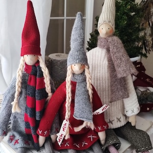 Scandinavian Christmas dolls Tilda dolls Pixie elf doll Rustic Christmas decoration Nordic Handmade decor Hygge Christmas gift