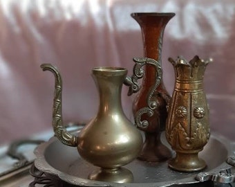 Vintage little vases Antiques from Spain miniature vases Antique metal vases cottage decor Bronze Italian vase