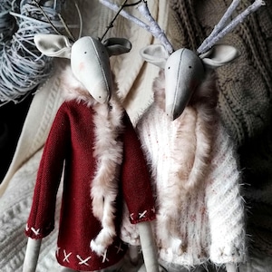 Christmas deer doll Tilda Scandinavian Christmas decoration Unique Christmas gift Textile reindeer Handmade Elk Rustic Nordic Christmas toys