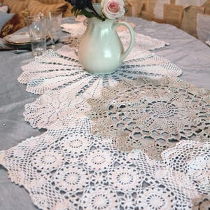Summer Wedding table runner made from Crocheted doilies OOAK Handmade Shabby chic Cottage decor 80 inches (204cm) image 9