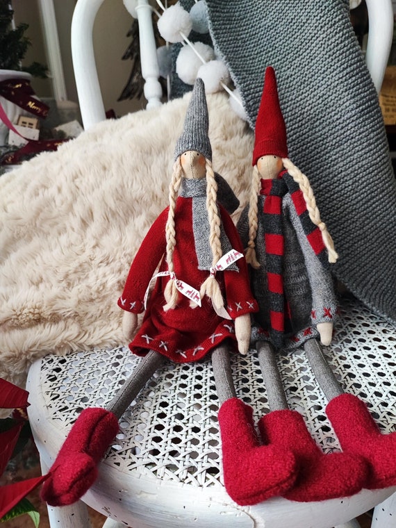 Decorazione di bambole di Natale scandinave Rosso Grigio Bianco Elfi di Natale Bambole nordiche Bambola Tilda Capodanno Regali di Natale fatti a mano Elfi Pixie Etsy Italia