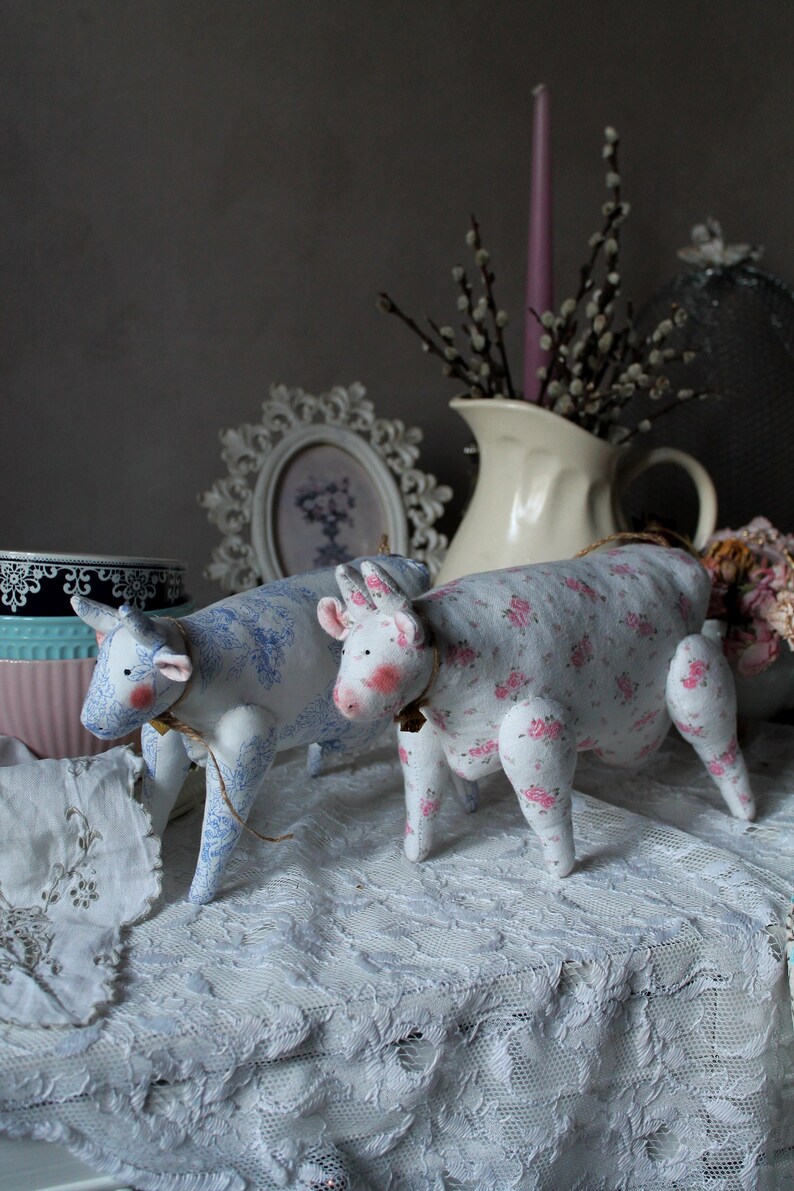 Cow decor Farmhouse Kitchen decor Tilda cow Handmade cow Pink Etsy
