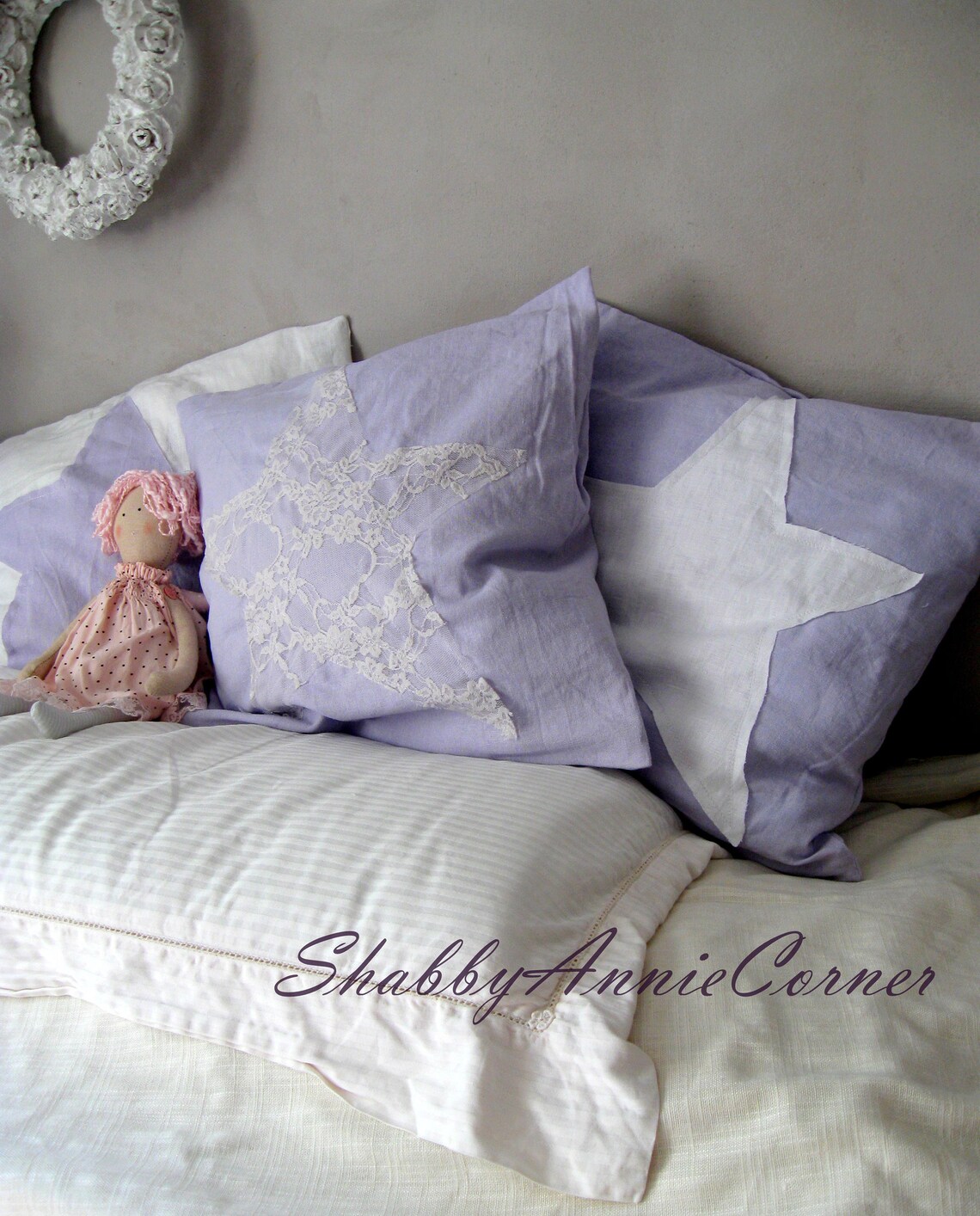 Lavender Pillow Covers Star Pillows White Lilac Pillows Lace Etsy