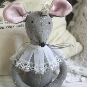 Textile Mouse doll Decorative Little princess Cloth mouse Handmade French country Gift for her Shabby chic decor Vintage style Nursery