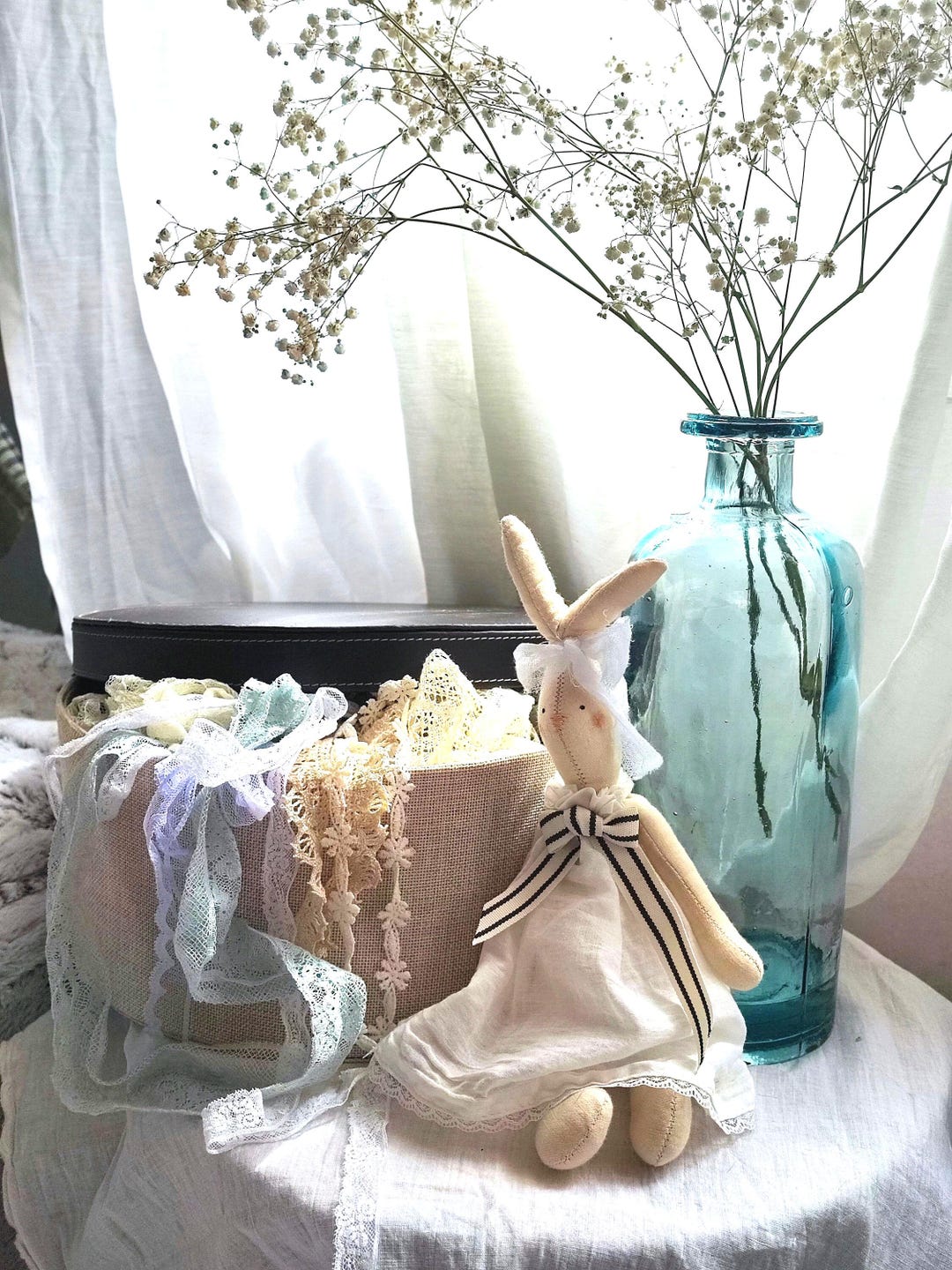 Little Bunny Doll in White Dress Handmade Textile Bunny Rabbit Tilda ...