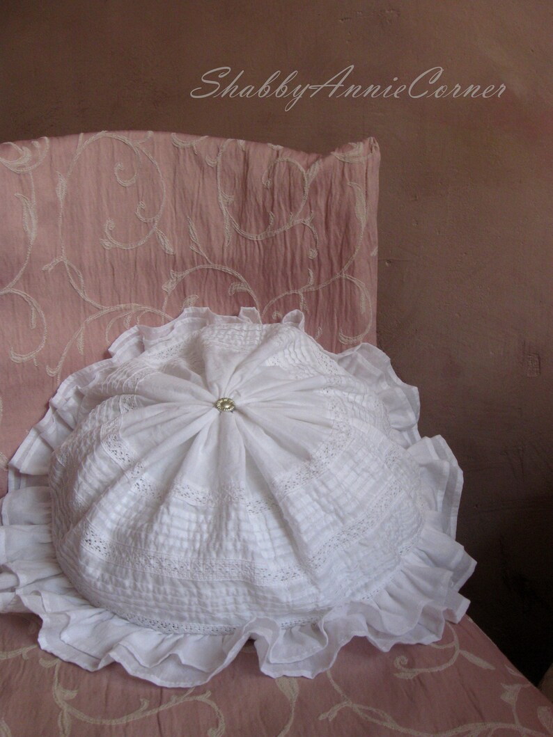 White Round Pillow Shabby Chic Pillow White Ruffle Decorative Etsy