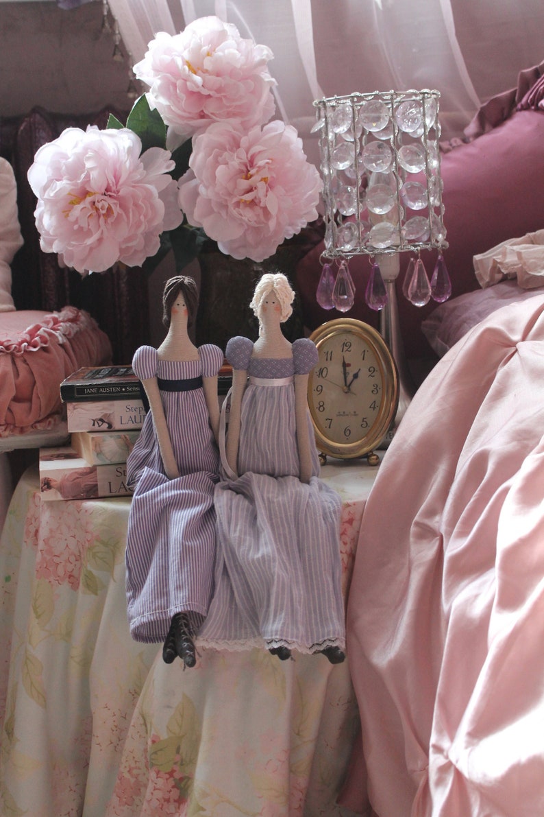 Tilda doll Jane Austen doll Handmade Textile Regency decor doll Pastel decor English cottage Pride and prejudice Fabric doll Austen gifts image 3