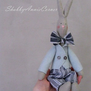 Little bunny doll in white dress Handmade Textile bunny rabbit Tilda bunny Vintage style nursery Shabby chic bunny Soft bunny Gift for girl Peter rabbit