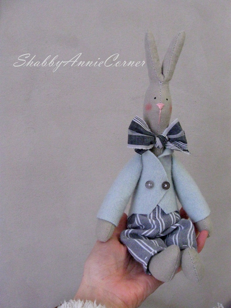 Little bunny doll in white dress Handmade Textile bunny rabbit Tilda bunny Vintage style nursery Shabby chic bunny Soft bunny Gift for girl Peter rabbit