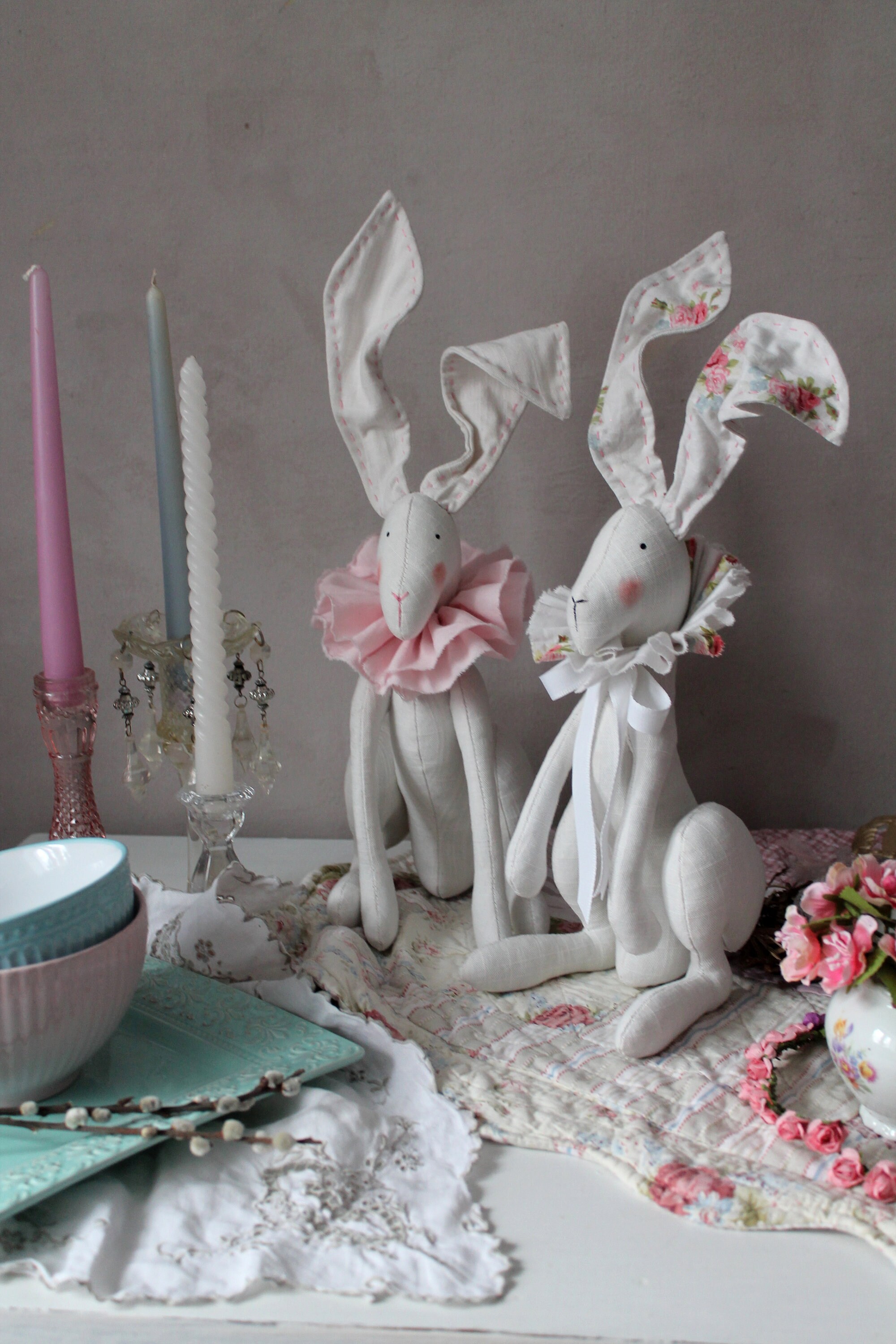 Easter rabbit Shabby chic Easter bunny Pink Rabbit decor Etsy