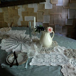 Summer Wedding table runner made from Crocheted doilies OOAK Handmade Shabby chic Cottage decor 80 inches (204cm) image 7