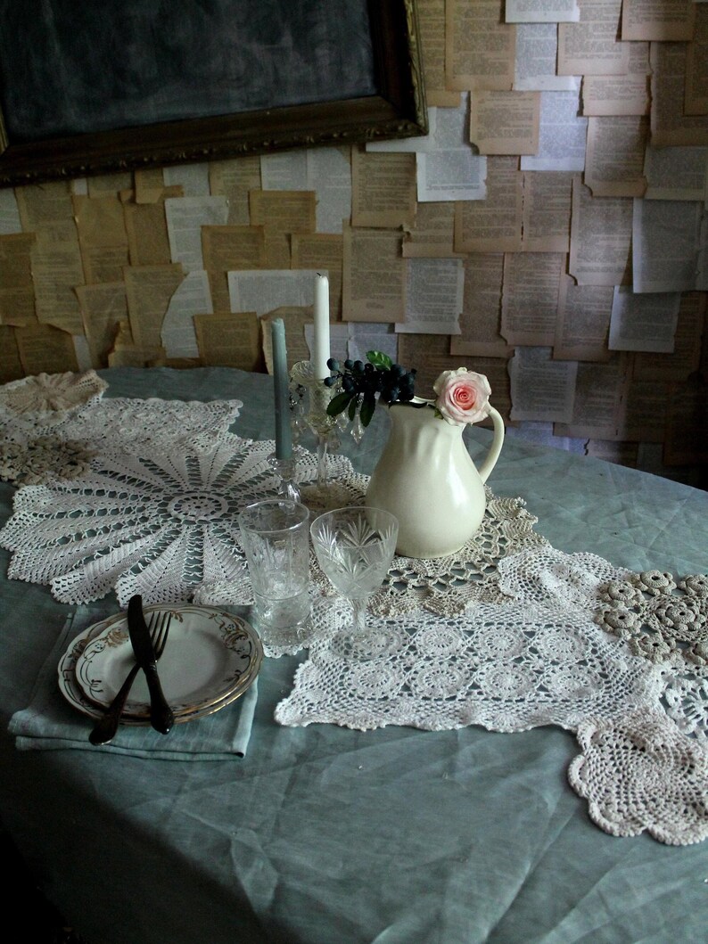 Summer Wedding table runner made from Crocheted doilies OOAK Handmade Shabby chic Cottage decor 80 inches (204cm) image 7
